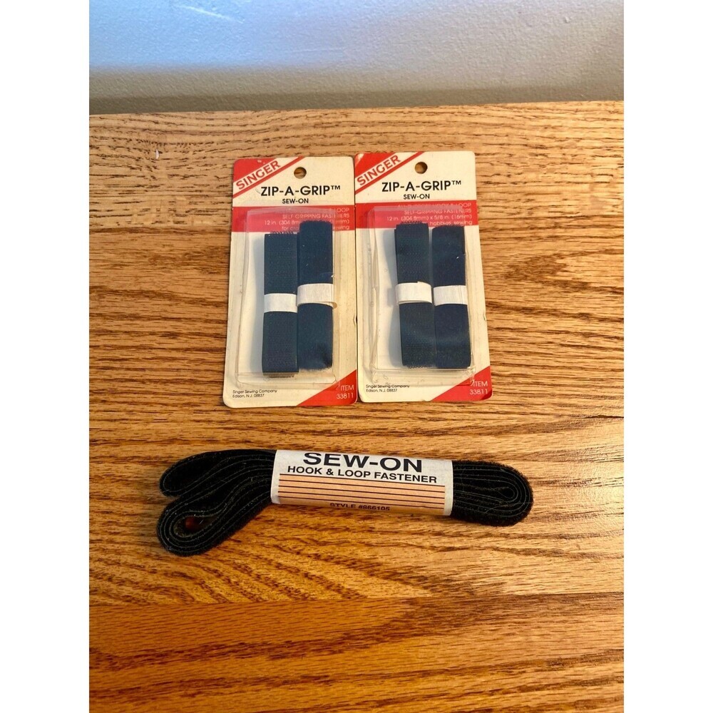 (3) VTG Singer Zip-A-Grip All Purpose Self-Grip Fastener *Hook & Loop* SEW On